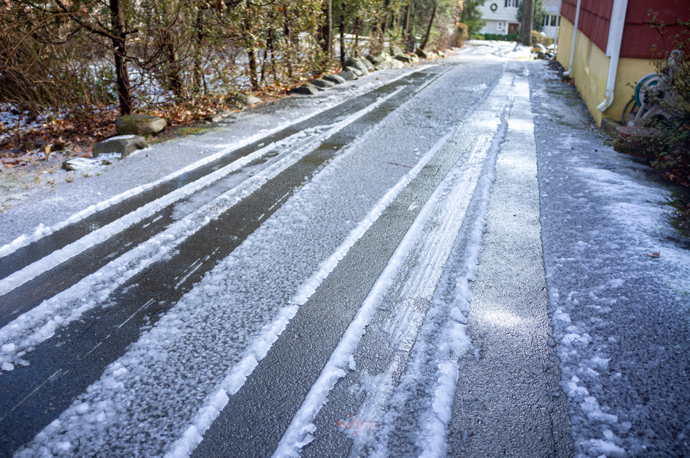 Frozen,Slippery,Driveway,In,Winter